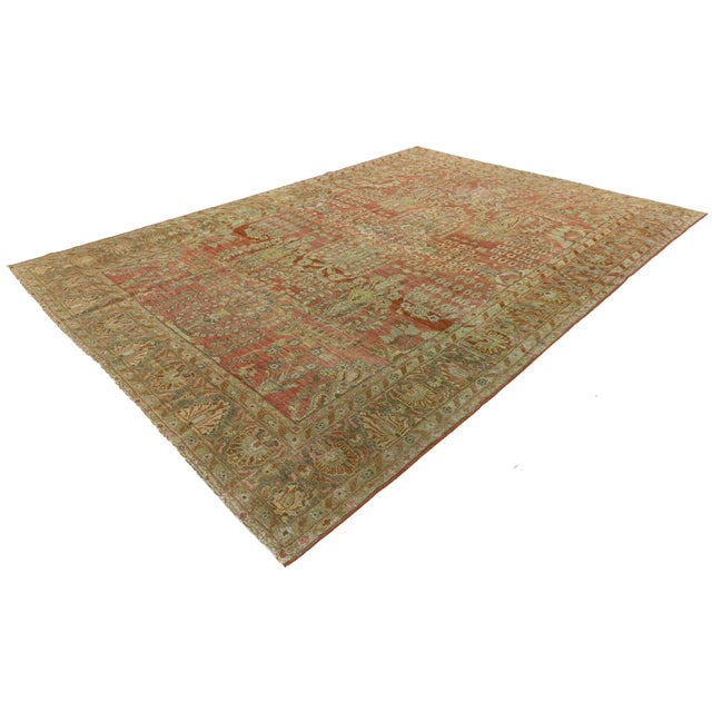 Green Antique Malayer Style Rug With Terracotta Field and Sage Green Boteh Motifs For Sale - Image 8 of 12