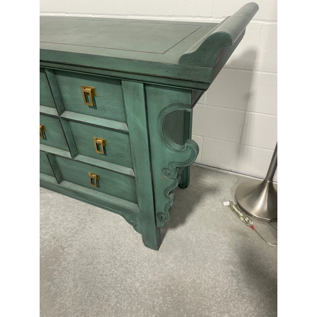 Asian Antique Baker Furniture Ming-Style Chest of Drawers in Green Paint Finish. For Sale - Image 3 of 13