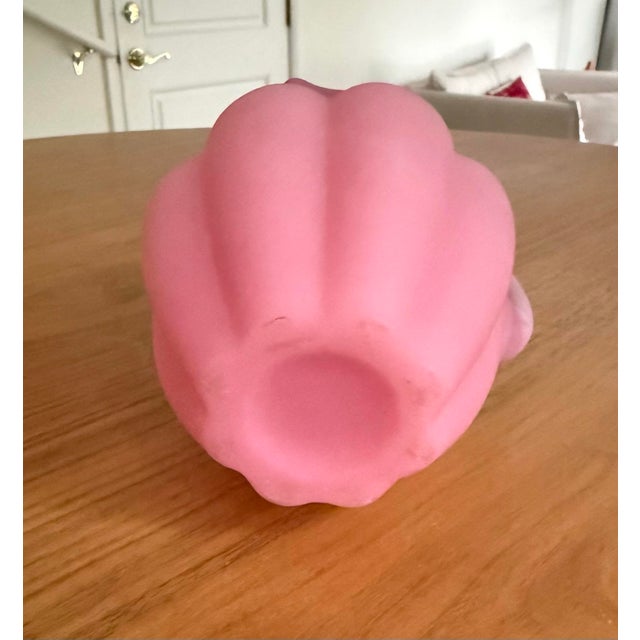 Fenton Art Glass Company Vintage Fenton Pink Satin Melon Ribbed Pitcher With Ruffled Top For Sale - Image 4 of 4