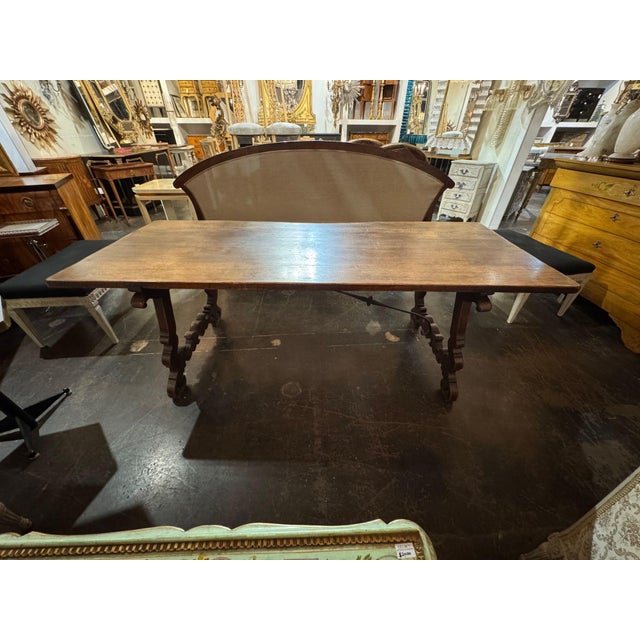 Traditional 19th C. Spanish Walnut Trestle Table For Sale - Image 3 of 8