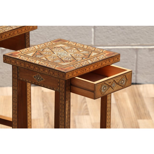 Vintage Moroccan Inlaid Nesting Tables | Moorish Geometric Side Tables Set of 3 For Sale - Image 17 of 18