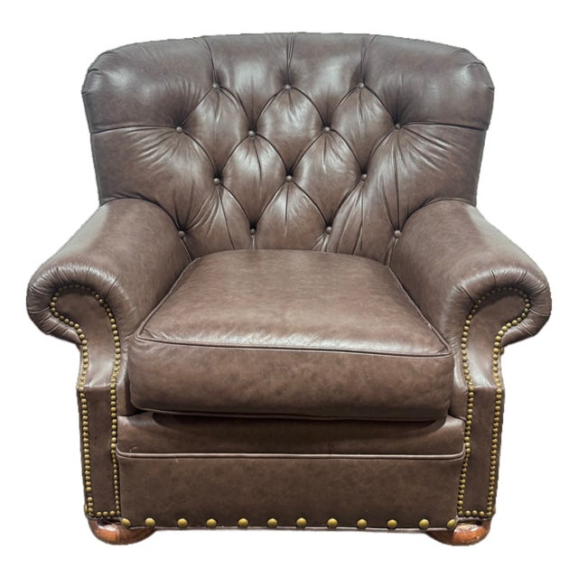 Fine Tufted Leather Lounge Chair by Distinctive Leather Inc For Sale