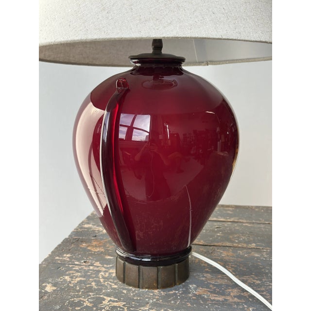 Vintage Garnet Blown Glass Urn Table Lamp, Circa 1950s For Sale - Image 15 of 16