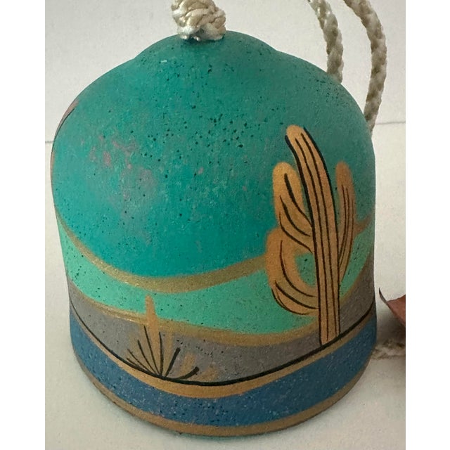 Ceramic Vintage 20th Century Hand Painted Southwestern Scenery Wind Chime Bell For Sale - Image 7 of 9