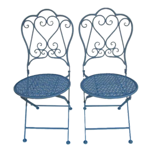 Vintage Salterini Style Metal Patio Foldable Chairs in Blue - Set of 2