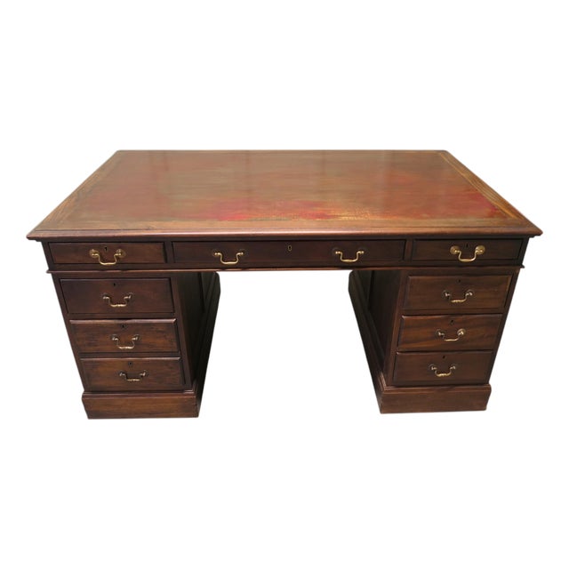 Large Victorian Pedestal Desk For Sale