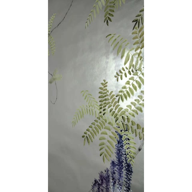 Chinoiserie Silver Leaf Chinoiserie Hand-Painted Purple Wisteria Wall Panels (Set of 2) For Sale - Image 3 of 6