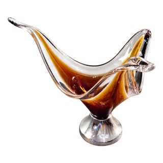 Vintage Amber Murano Glass Centerpiece Bowl on Pedestal, 1960s For Sale
