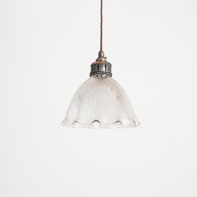 Antique Reclaimed Holophane Glass Pendant Light, 1950s For Sale - Image 8 of 8