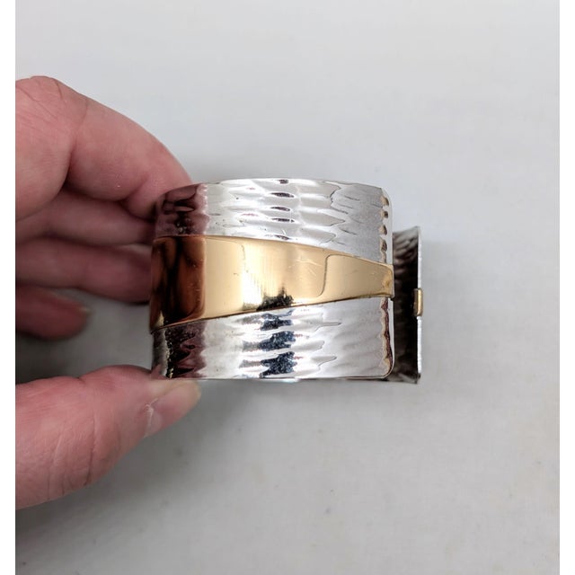 Napier Vintage 1976 Signed Napier Book Piece Rhodium Plate Goldtone Cuff Bracelet For Sale - Image 4 of 9
