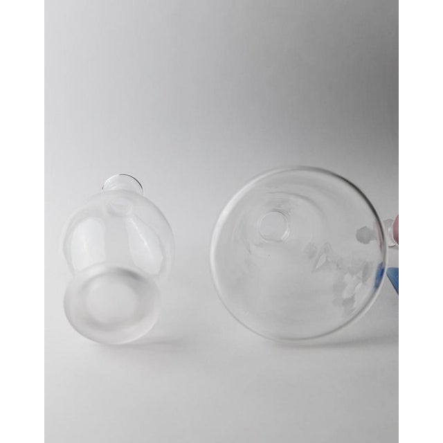 Vintage Clear Glass Decanters with Pink and Blue Stoppers, 1980s, Set of 2 For Sale - Image 9 of 11