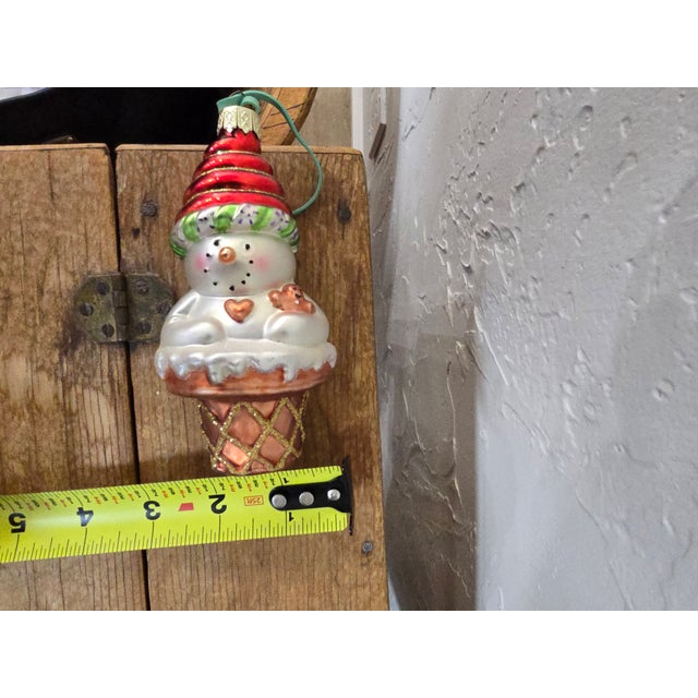 Cream Vintage Demdaco Hand-Blown Glass Snowman Ice Cream Cone For Sale - Image 8 of 8