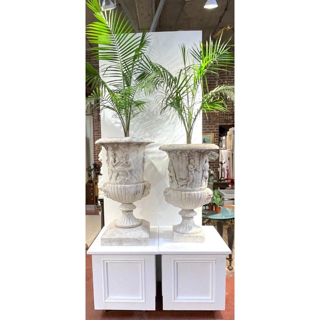 19th C or Older Antique Italian Carved Marble Bacchanalian Garden Urns - a Pair For Sale - Image 10 of 12
