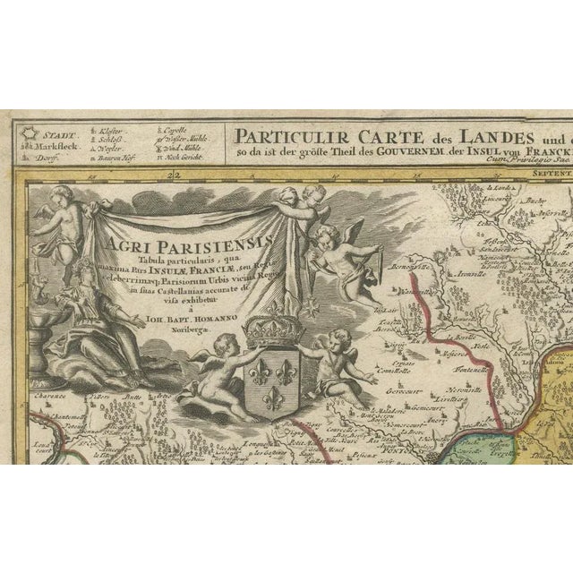 Gold Antique Map of Paris and Its Surrounding Regions by Johann Homann, 1800s For Sale - Image 8 of 9