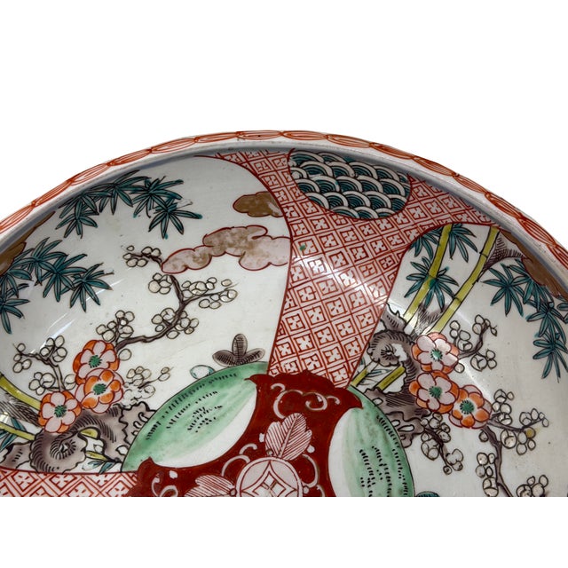 Vintage Asian Round Polychrome Enamel Scenery Graphic Porcelain Bowl For Sale - Image 10 of 11
