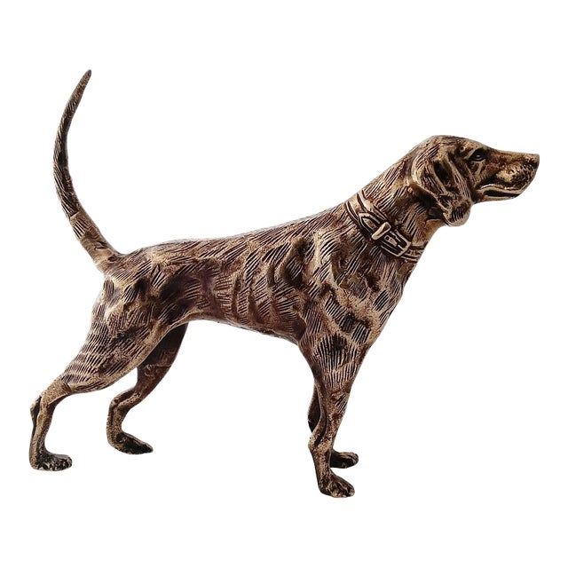Antique Brass Finish Metal Dog Sculpture For Sale