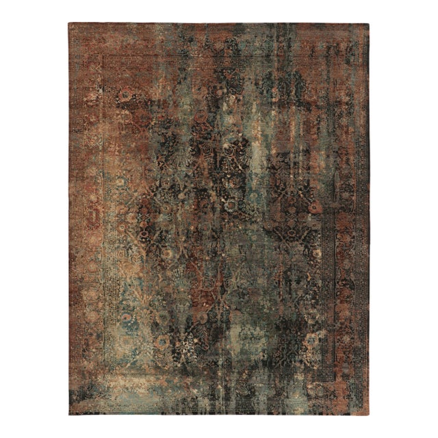Rug & Kilim’s Modern Persian Inspired Rug in Rust, Black and Green Floral Pattern For Sale