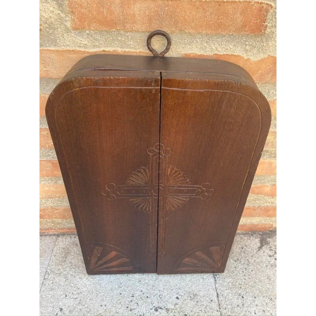 French Antique Hand Carved Walnut Wood Religious Triptych or Carved Wall Sculpture Panel, 1890s For Sale - Image 16 of 18