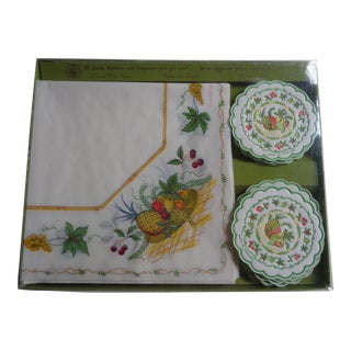 Vintage Mid-Century Freund Mayer Fruit Design Napkins and Dripmats Set, 36 Pieces For Sale