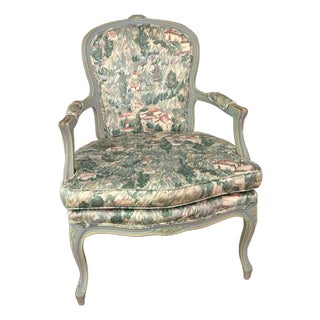 Mid 20th Century Louis XV Style French Bergere Chair With Floral Upholstery For Sale