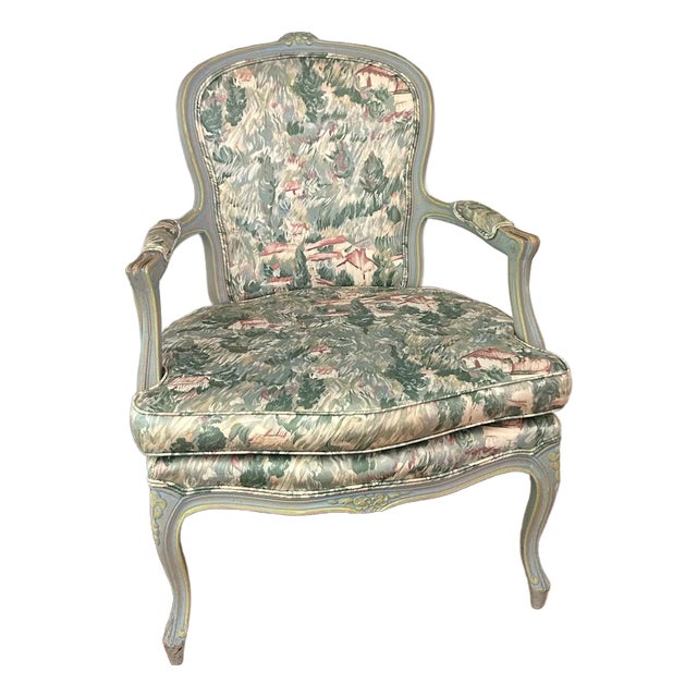 Mid 20th Century Louis XV Style French Bergere Chair With Floral Upholstery For Sale