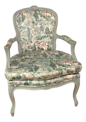 Mid 20th Century Louis XV Style French Bergere Chair With Floral Upholstery
