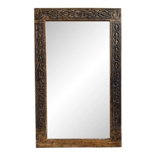 Original Vintage Indian Carved Full Length Mirror For Sale