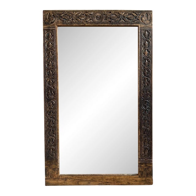 Original Vintage Indian Carved Full Length Mirror For Sale