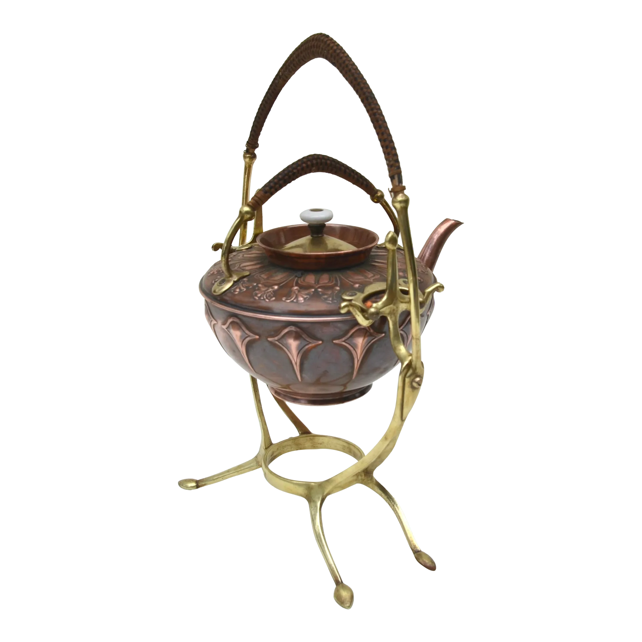 tradition et innovation PâtissierVol.2 Art Nouveau Antique Copper & Bass German Tilting Tea Kettle