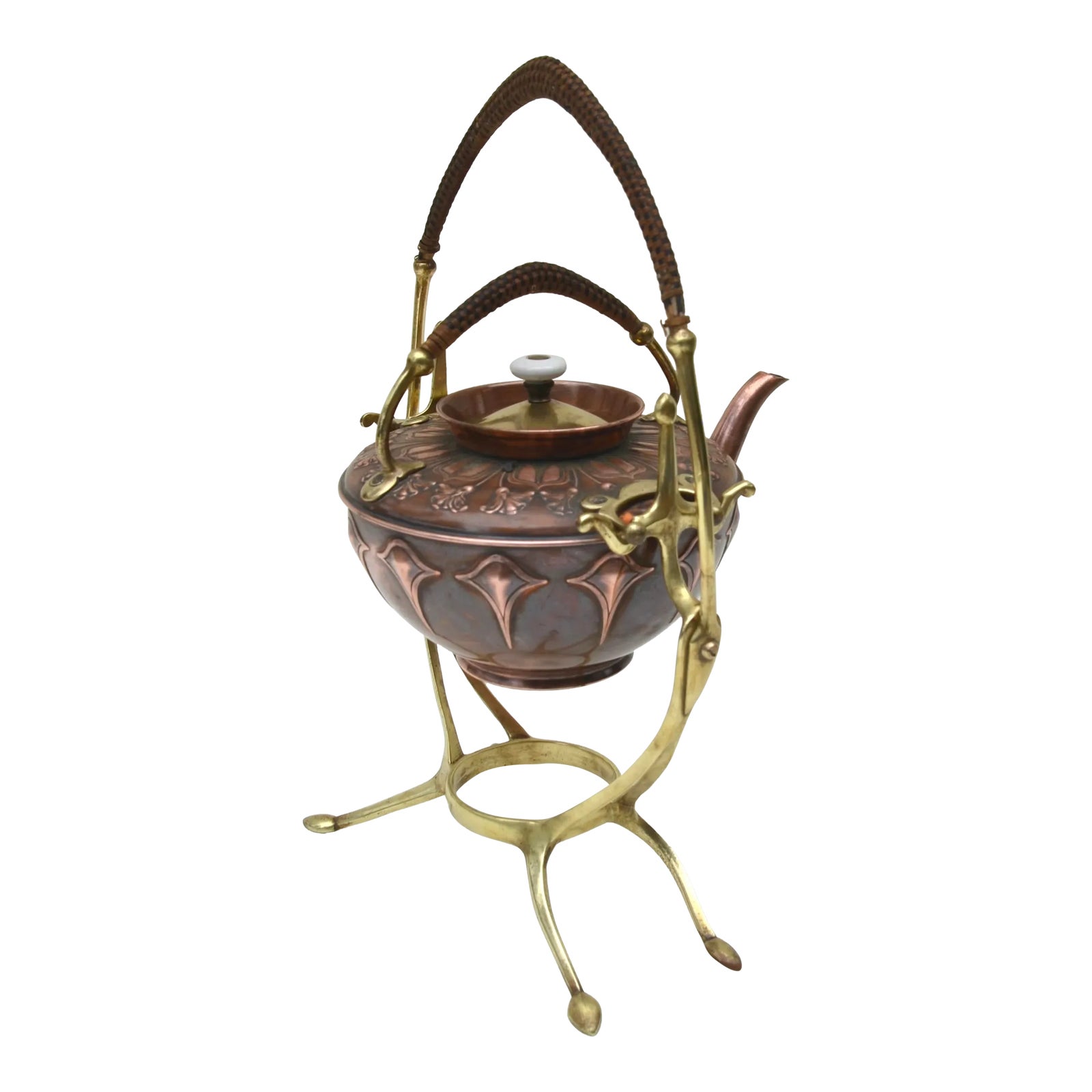tradition et innovation PâtissierVol.2 Art Nouveau Antique Copper & Bass German Tilting Tea Kettle