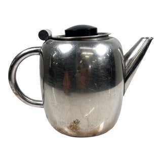 1950s Vintage Art Deco Stylish Small Tea Pot Stainless Steel For Sale