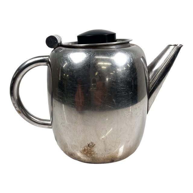 1950s Vintage Art Deco Stylish Small Tea Pot Stainless Steel For Sale