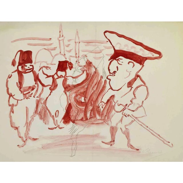 Modern Mino Maccari, The General, Watercolor, Mid-20th Century For Sale - Image 3 of 3