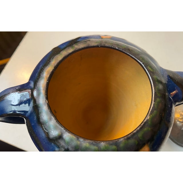 Antique Glazed Ceramic Urn with Pewter Lid by Herman August Kähler, 1890s For Sale - Image 10 of 11