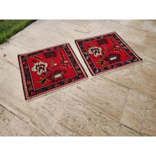 Small Turkish Floral Rug - a Pair 30" x 32" / 77 x 81 Cm Hand woven with high quality pure wool Excellent condition From...