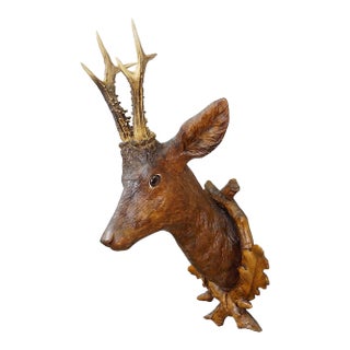 Large Naturalistic Black Forest Carved Deer Trophy, Ca. 1920s For Sale