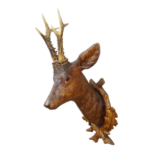 Large Naturalistic Black Forest Carved Deer Trophy, Ca. 1920s