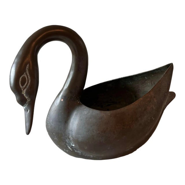 Antique Japanese Bronze Swan Planter Container For Sale