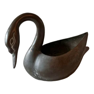 Antique Japanese Bronze Swan Planter Container
