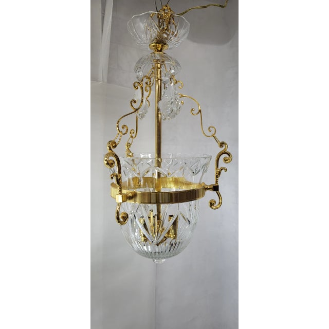 Brass 1990s Vintage Brass & Crystal Bell-Jar Chandelier Pendant Foyer Light For Sale - Image 8 of 12