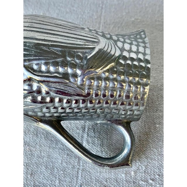 Rustic European Vintage Majolica Style Pewter Corn Creamer For Sale - Image 3 of 6