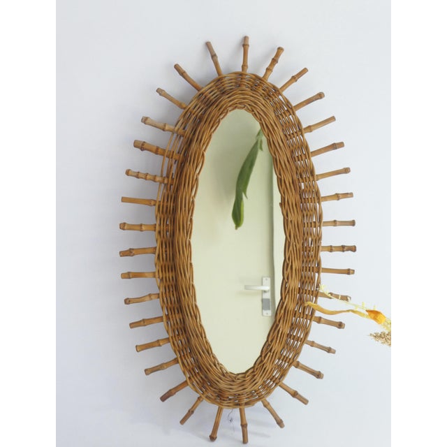 Mid-Century Modern Vintage Sunburst Bamboo Wall Mirror, 1960s For Sale - Image 3 of 10
