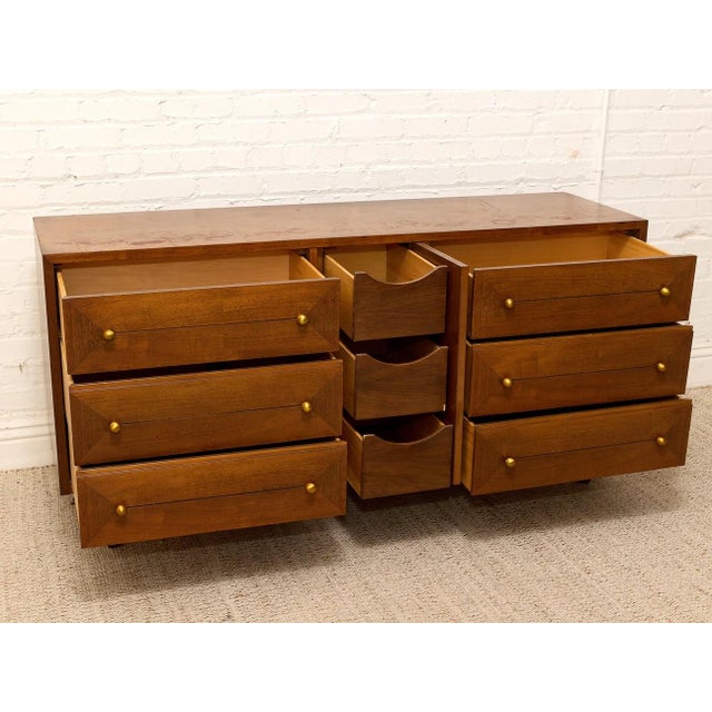 Wood Mid Century Dresser With Gold Pulls For Sale - Image 7 of 12