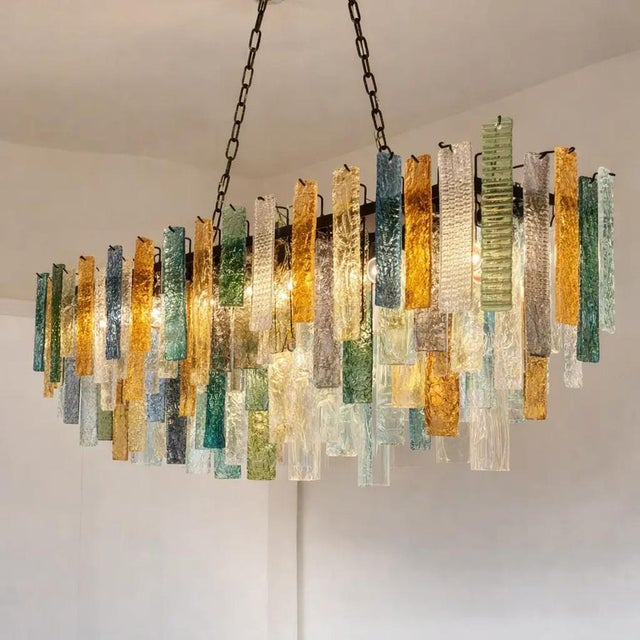 Italian Rectangular Listelli Murano Glass Chandelier by Simoeng for Simoeng For Sale - Image 4 of 7