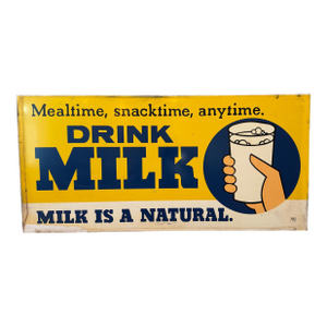 Vintage Connecticut "Drink Milk" Dairy Advertising Metal Sign, 44 Inches