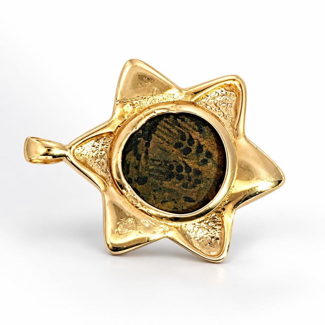 19th Century Ancient Byzantine 14k Gold Bronze Coin Star of David Pendant For Sale In New York - Image 6 of 6