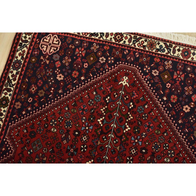 Abadeh Rug 3’7” X 5’3” Red Wool Vintage Tribal Hand-Knotted Oriental Carpet For Sale In Philadelphia - Image 6 of 12