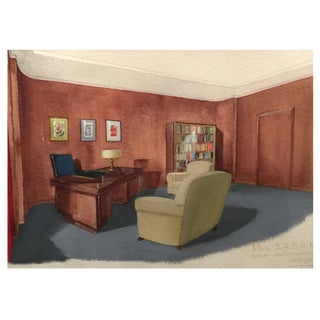 Administrator Office of Sabam by the Vanderborght Establishments in Brussels, Watercolor, 1930s-1940s For Sale