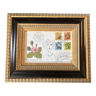 Contemporary Original Ink Drawing/Collage by Judy Henn”First Day in the Garden” Framed For Sale