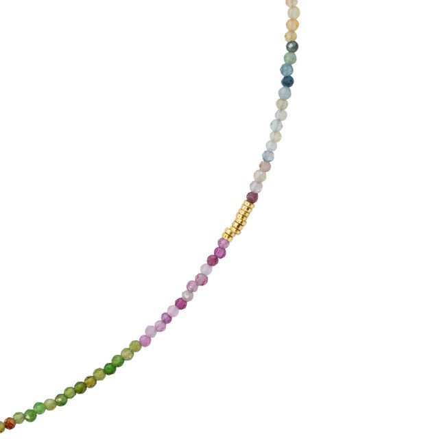 Tiny Rainbow Tourmaline Necklace 14k Gold For Sale In New York - Image 6 of 7